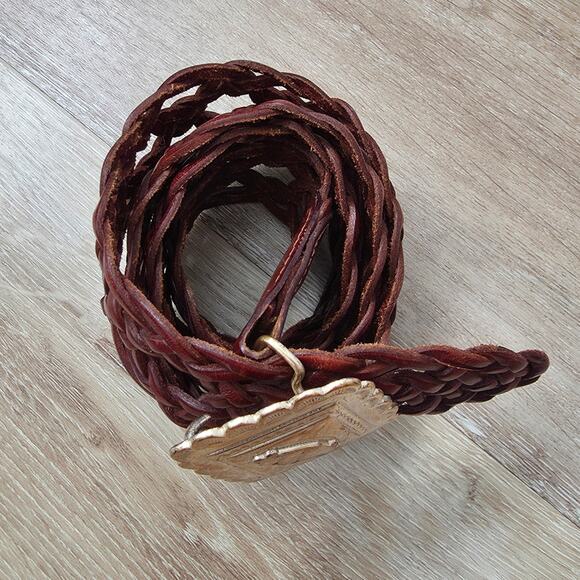 Vintage Taiwan R.O.C. Brown Leather Braided Belt Large Western Retro Festival main image 5